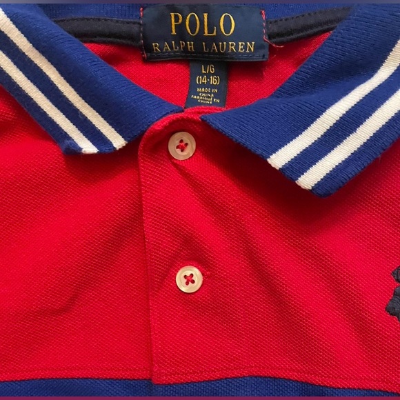 Polo Ralph Lauren Big Pony polo boys size large (14/16) red blue stripe collar - Picture 7 of 7